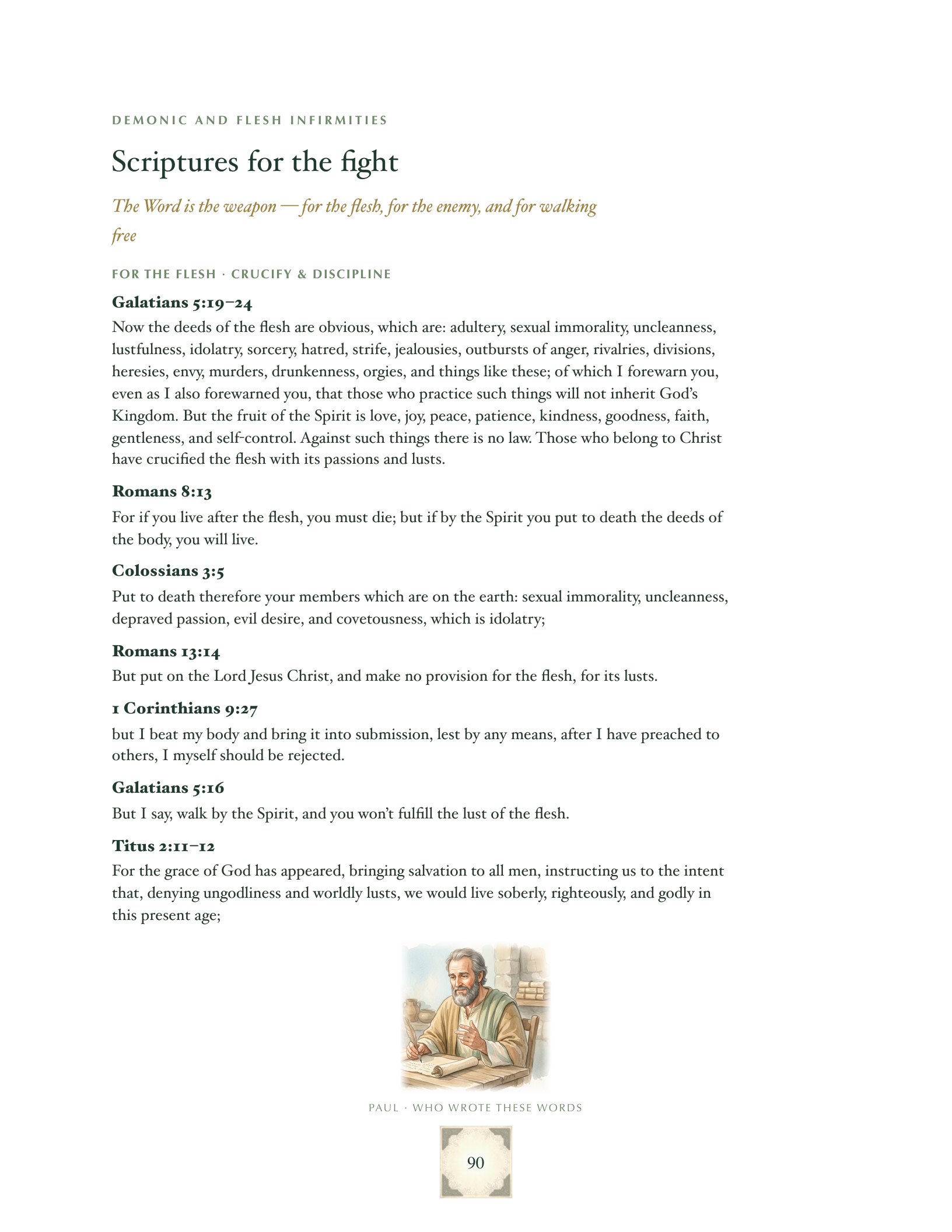 Scriptures for the flesh, with a watercolor of the apostle Paul